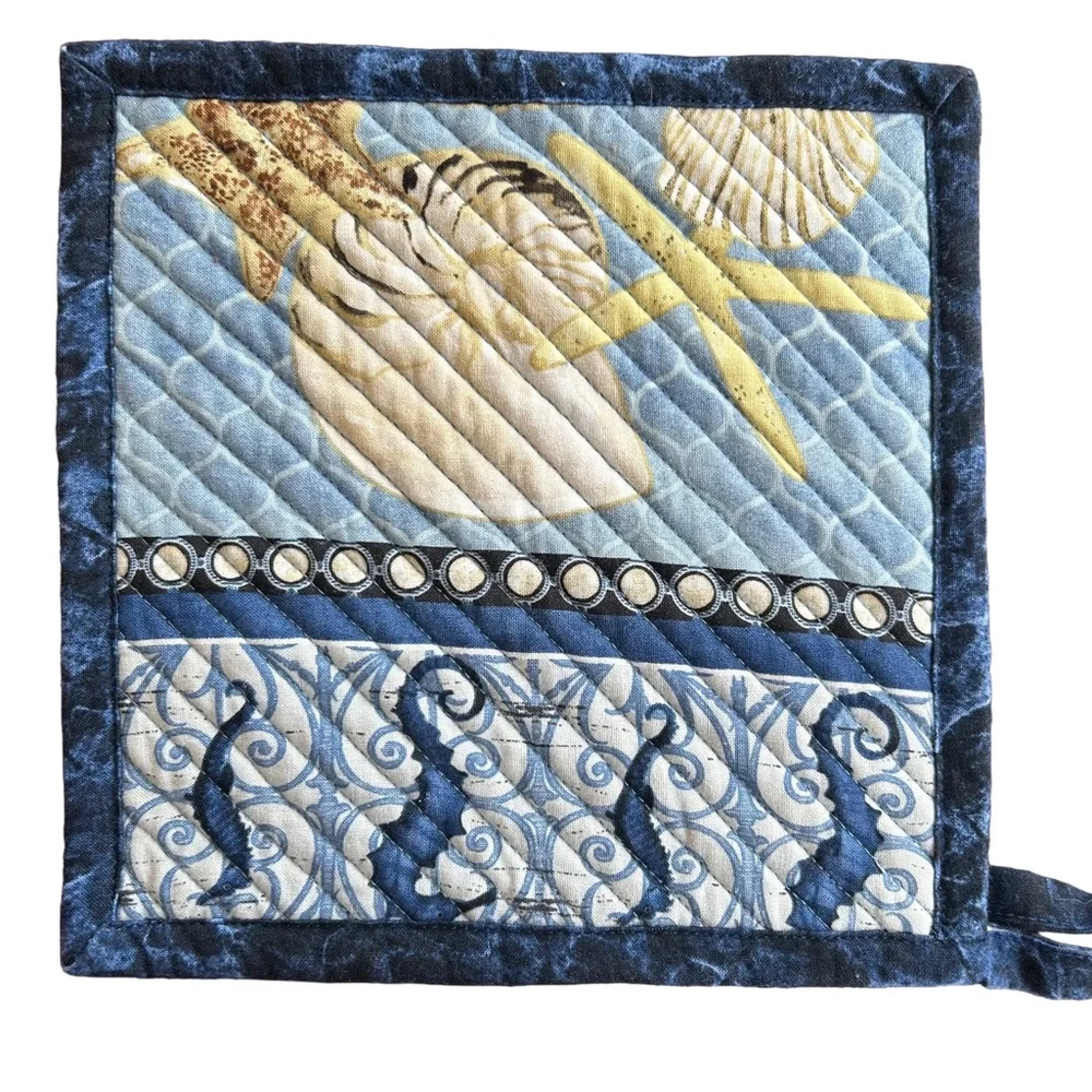 Quilted Blue and Beige Nautical‎ Pot Holders